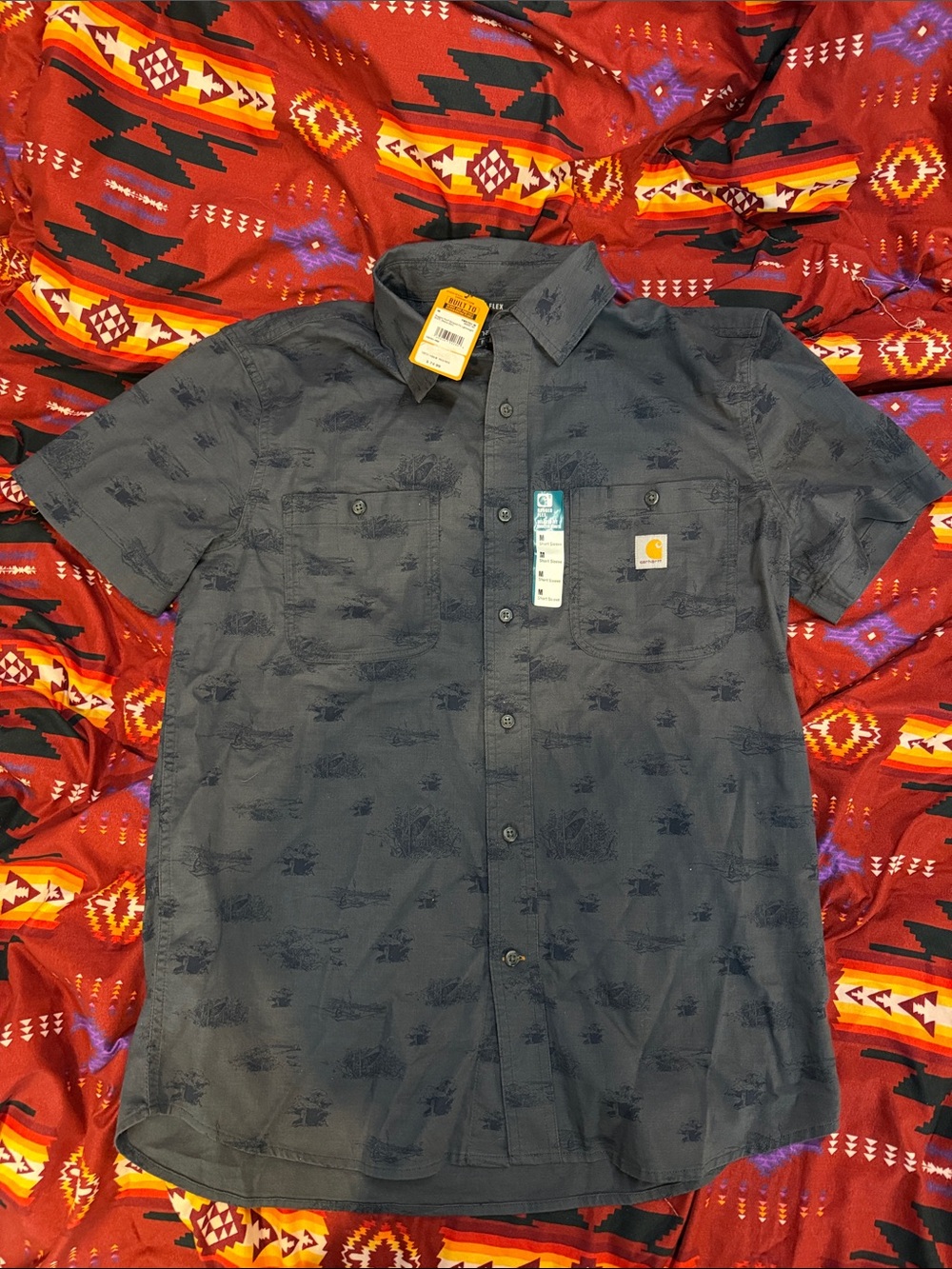 Carhartt Men's Short-Sleeve Button-Down Shirt in Charcoal Gray